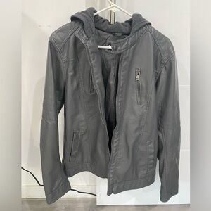 Carbon Leather Jacket with Hoodie